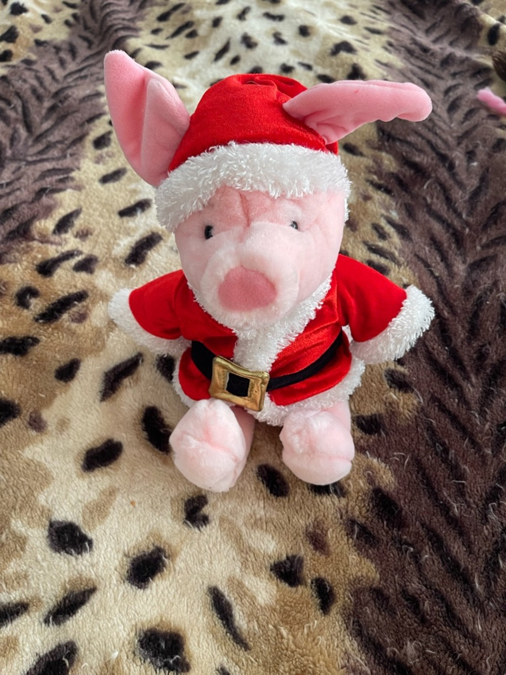 Disney Pink Piglet Plush in Red Santa Outfit